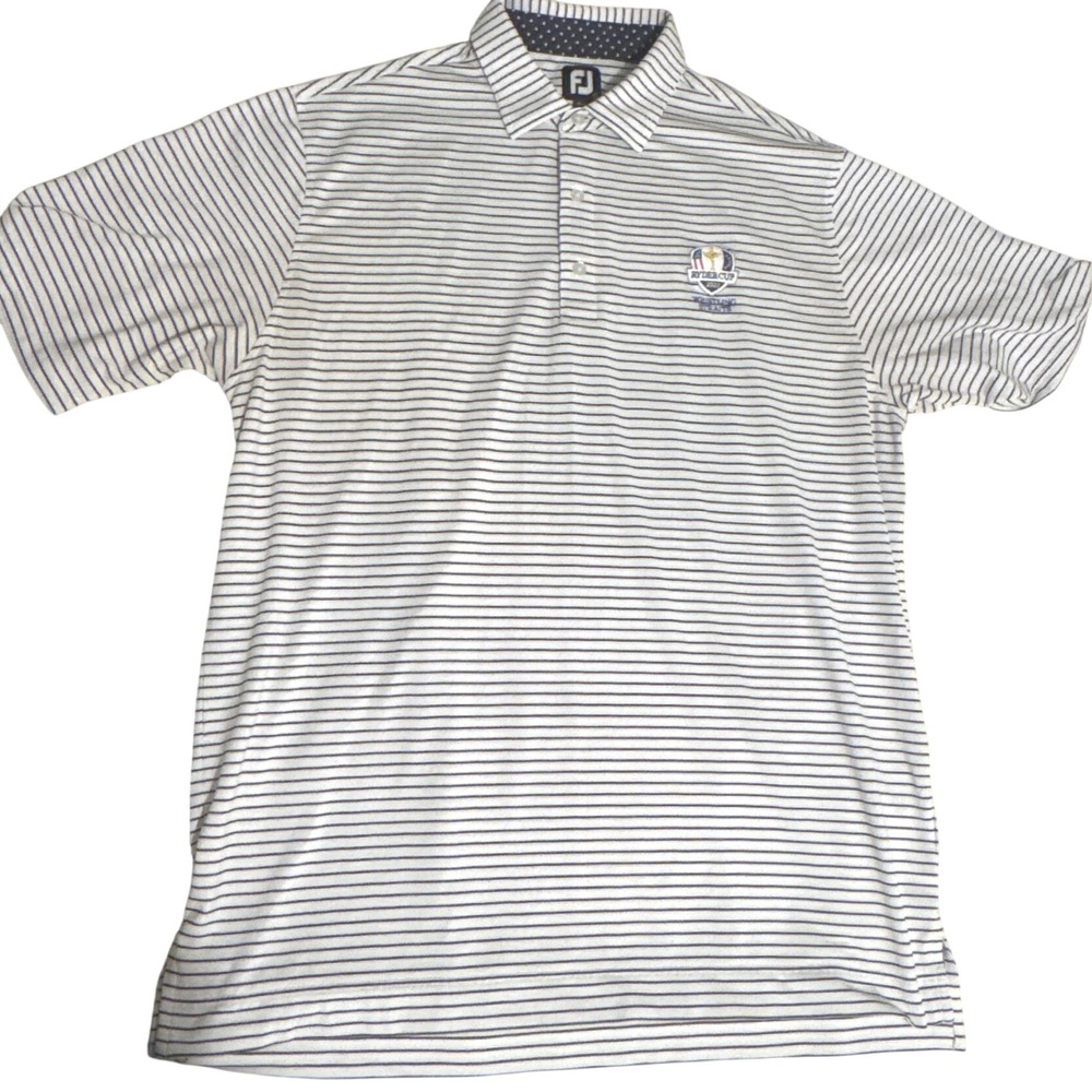FootJoy Mens Golf Polo XL White Ryder Cup 2020 Whistling Straits Striped Short